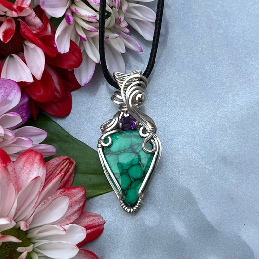 Malachite with Amethyst in Argentium Silver