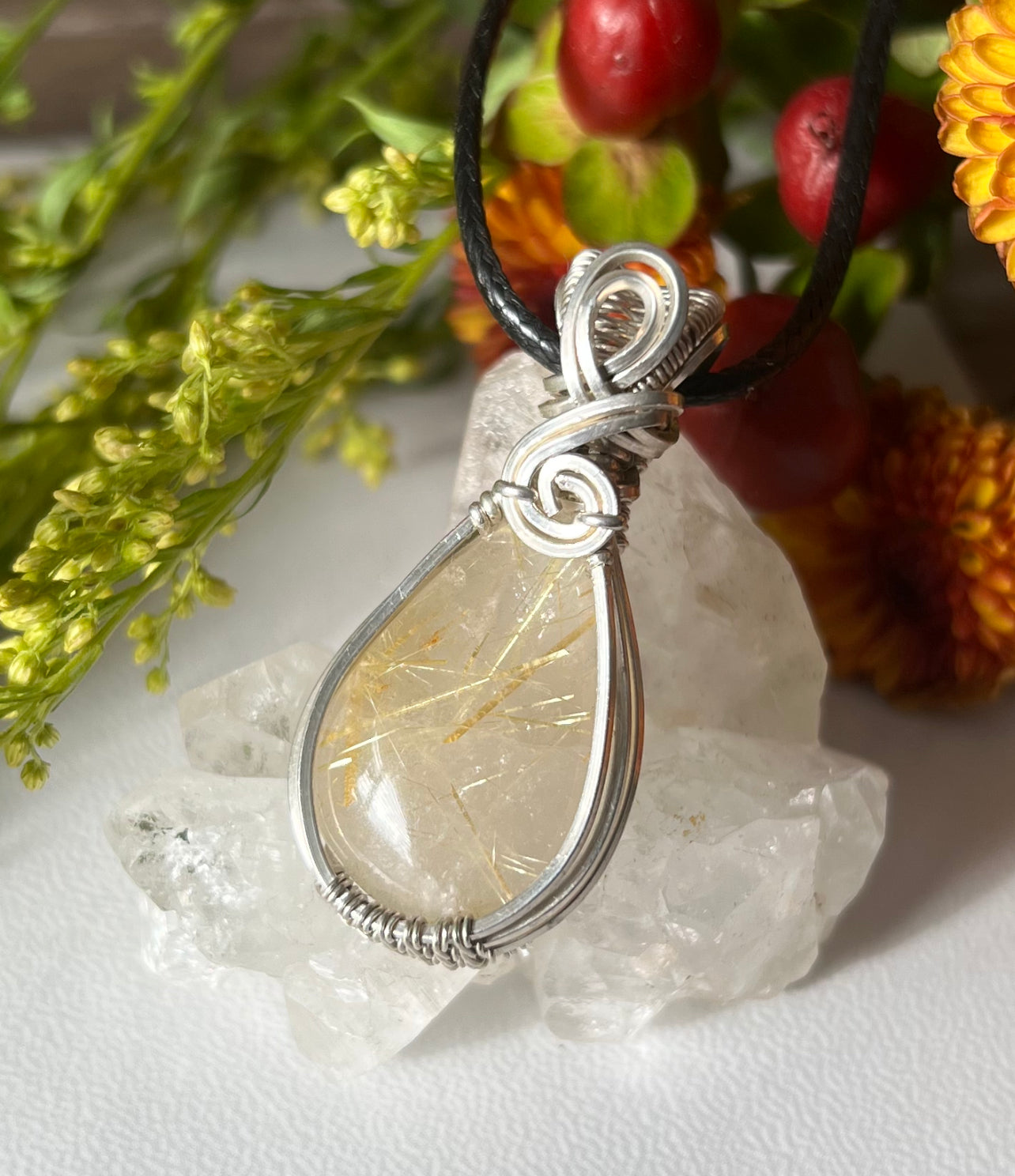 Golden Rutilated Quartz Pendant in Argentium Silver