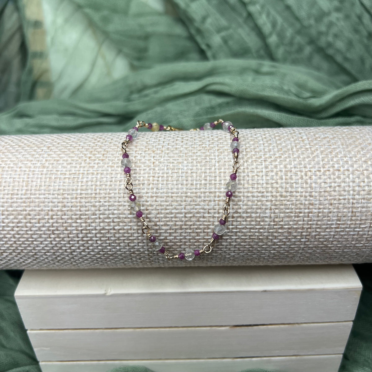 Golden Rutile Quartz & Ruby Bracelet – 14k Gold Filled