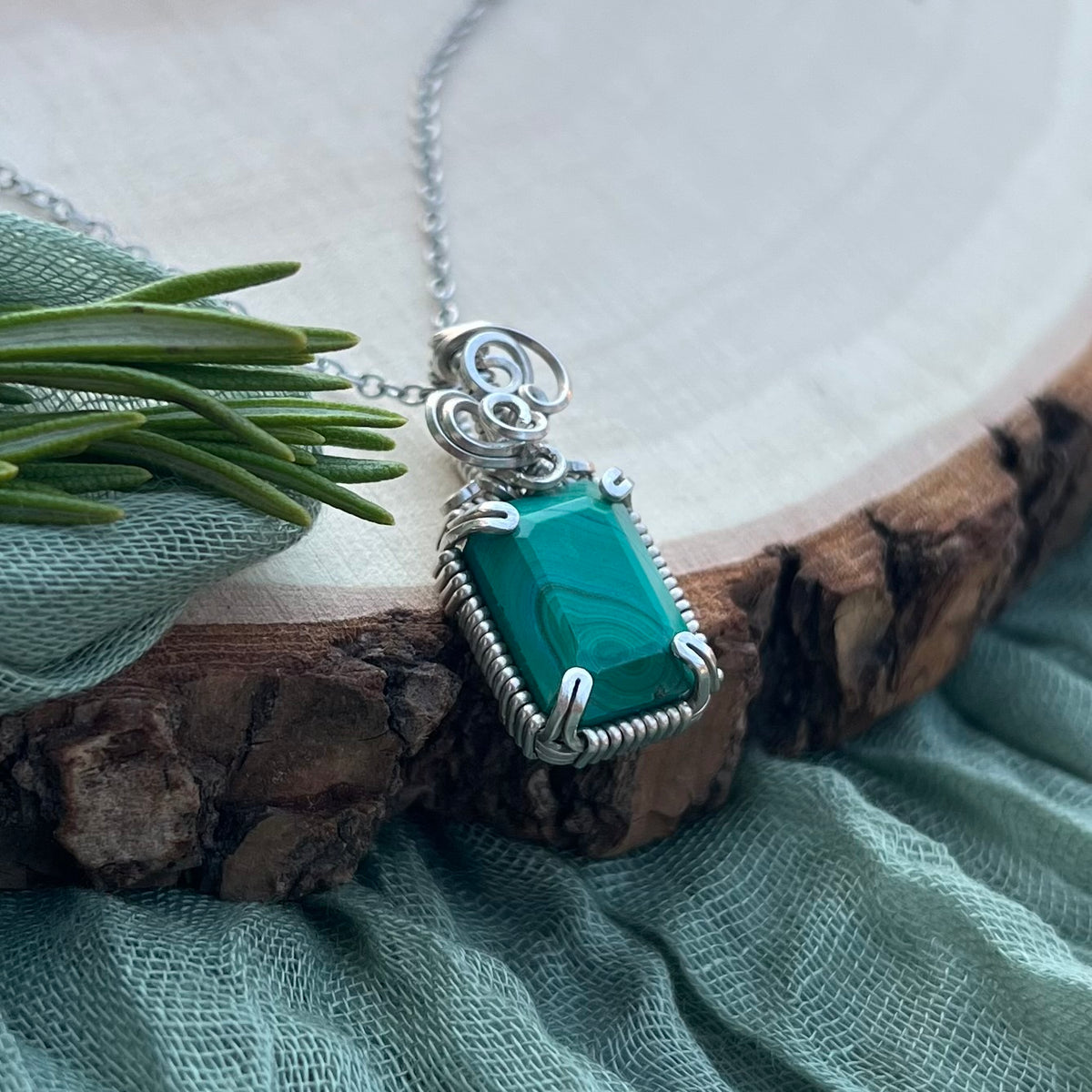Malachite Pendant|Argentium Silver