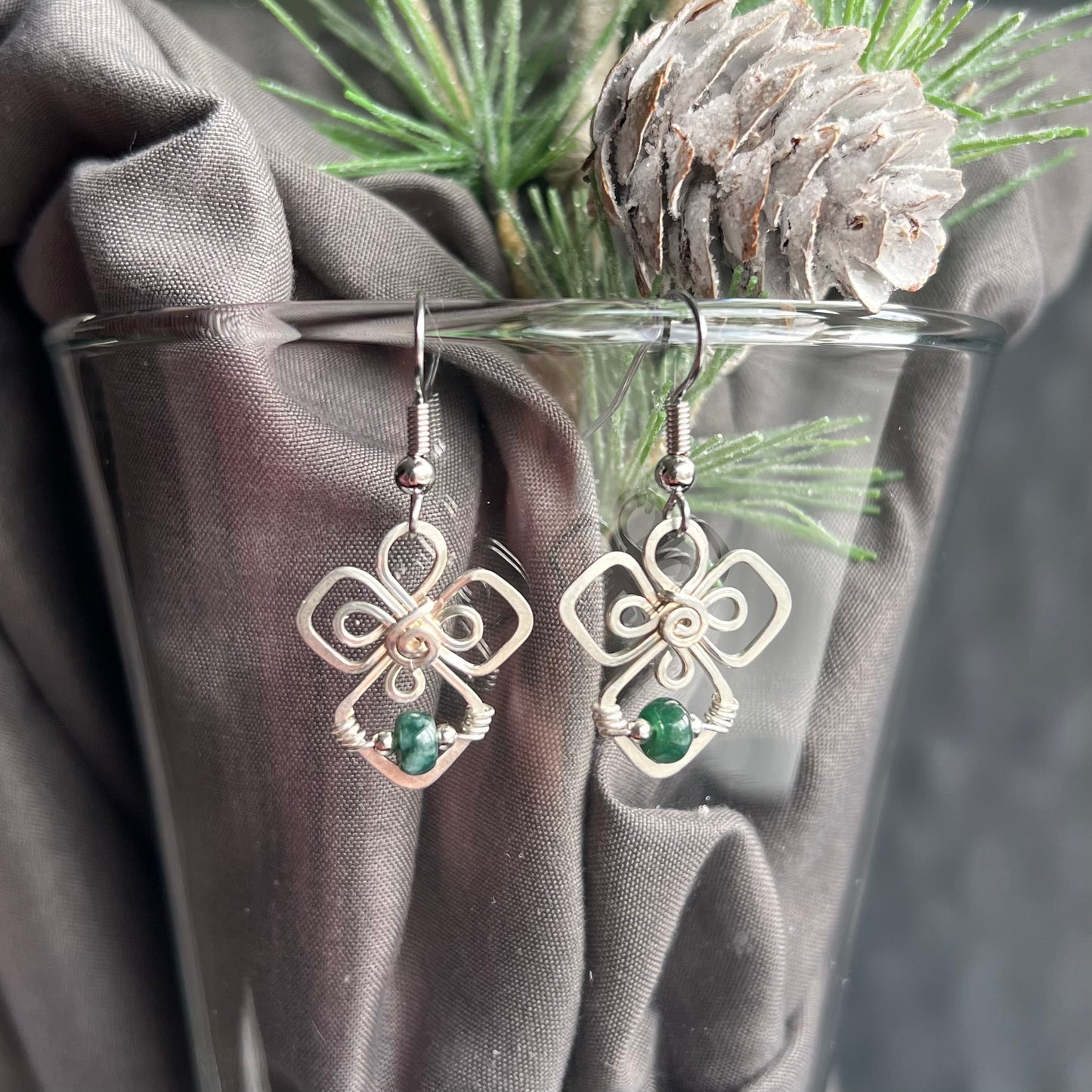 Forest Green Jade Angel Earrings