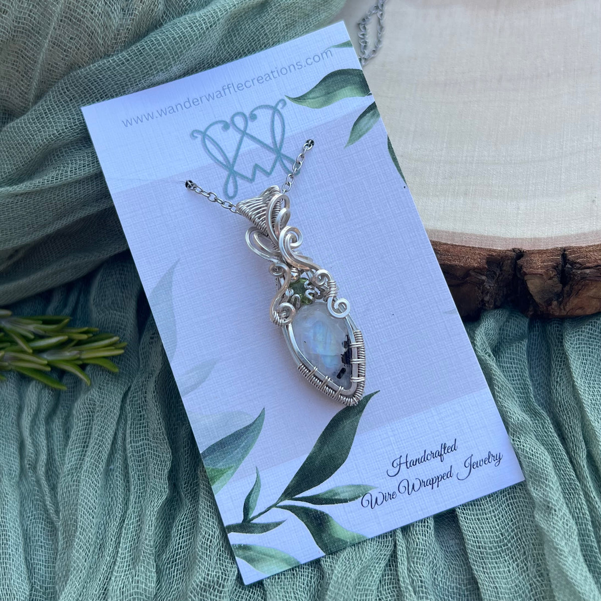 Moonstone & Peridot Argentium Silver Pendant
