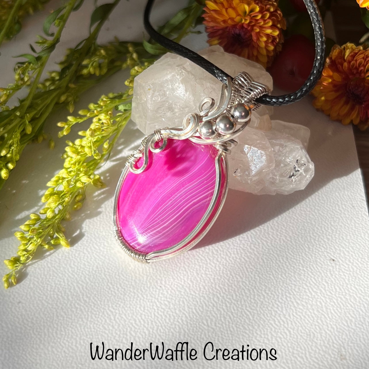 Banded Agate (dyed) Pendant in Argentium Silver