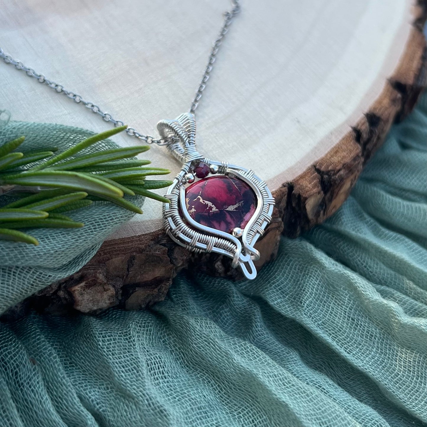 Red Rose Dahlia Turquoise Composite & Garnet Pendant
