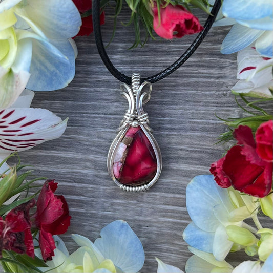 Red Rose Dahlia Pendant in Argentium Silver
