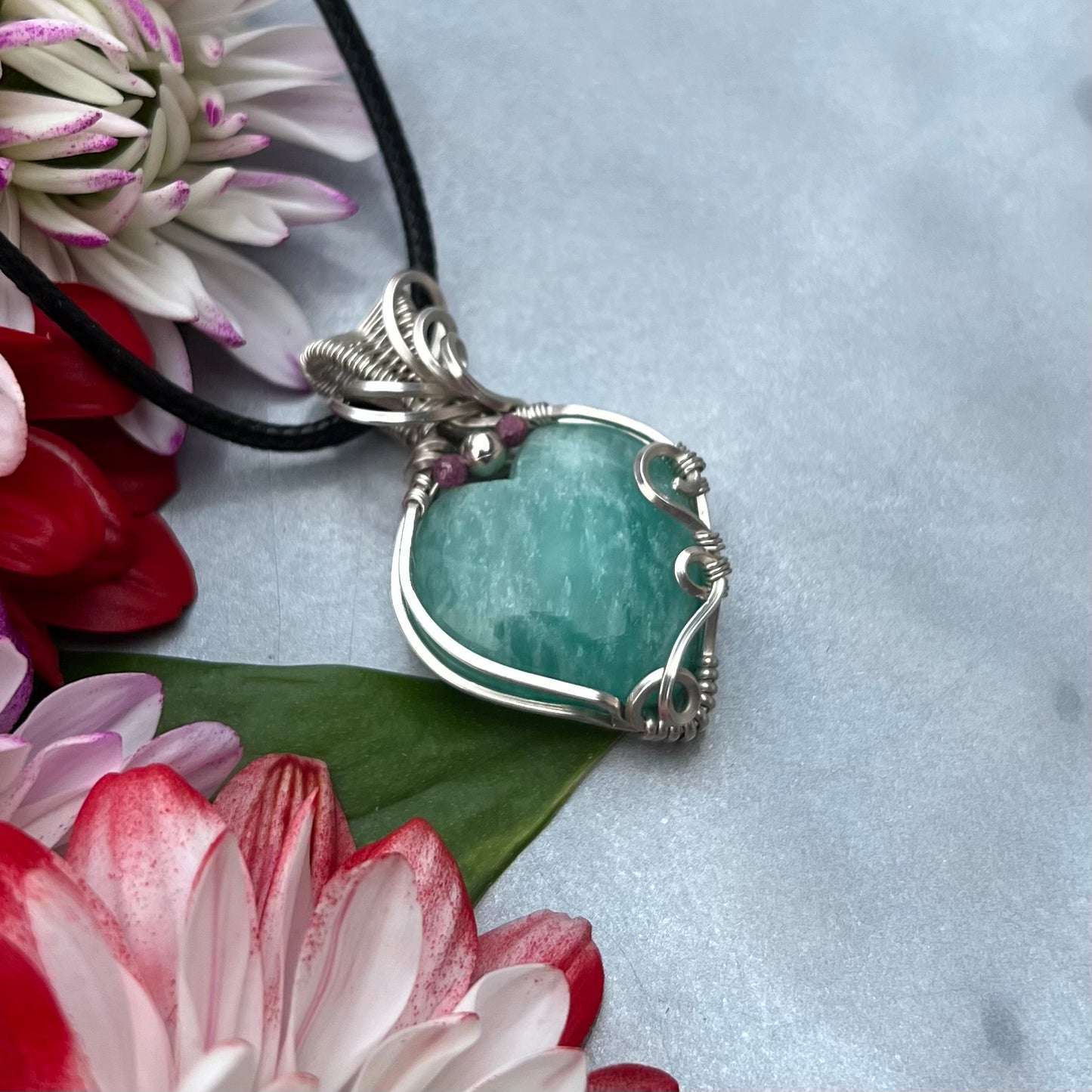 Amazonite with Rubies in Argentium Silver