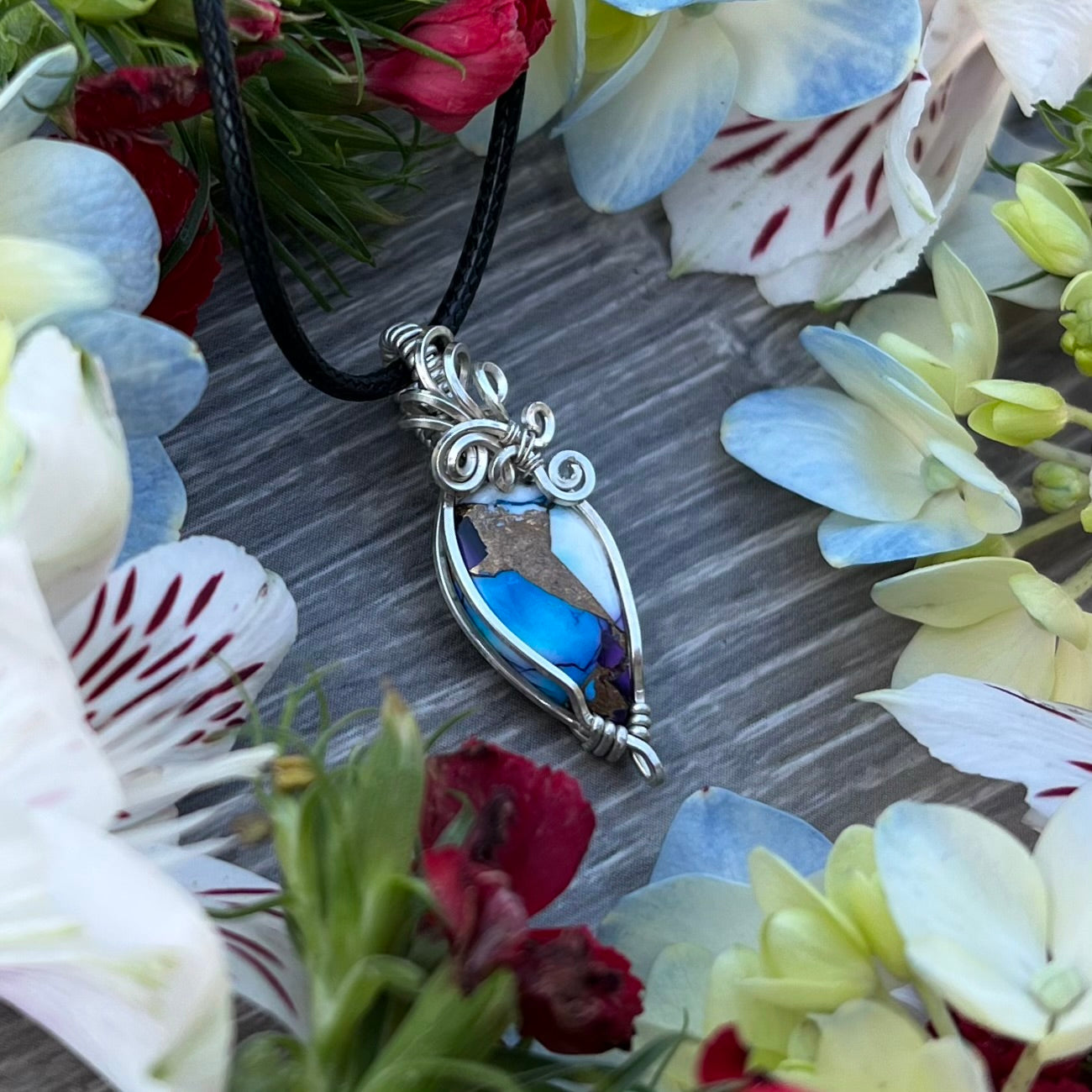 Purple Rose Dahlia Pendant in Argentium Silver