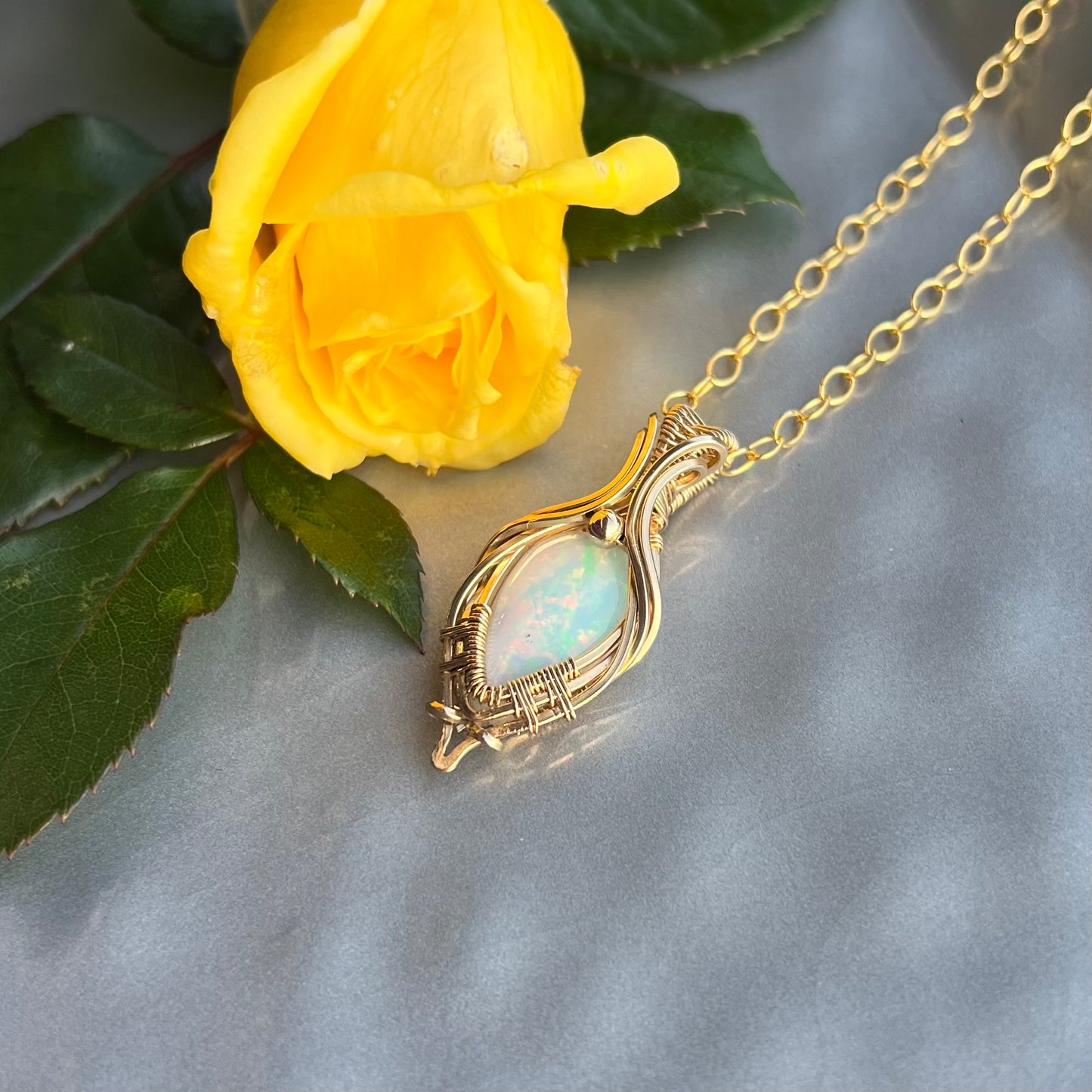 Ethiopian Opal in Gold-filled wire Pendant