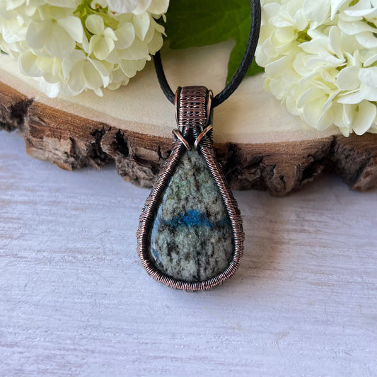 K2 Jasper Pendant in antiqued Copper Wire