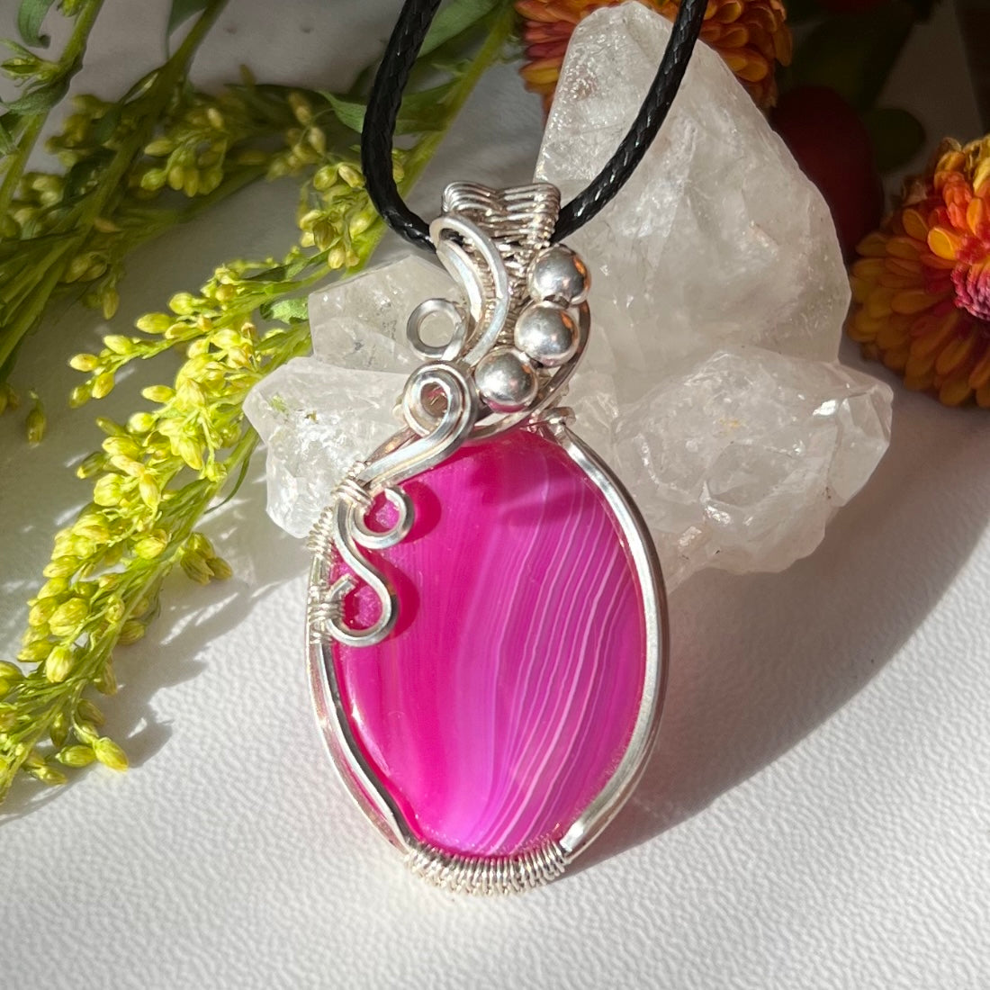 Banded Agate (dyed) Pendant in Argentium Silver