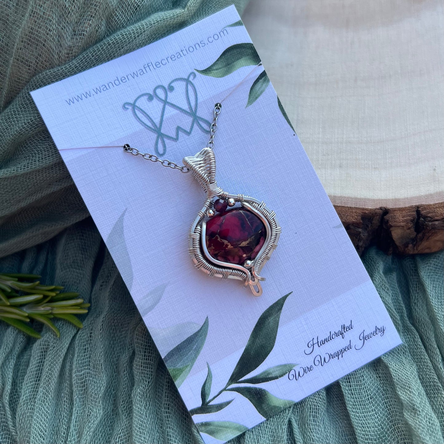 Red Rose Dahlia Turquoise Composite & Garnet Pendant