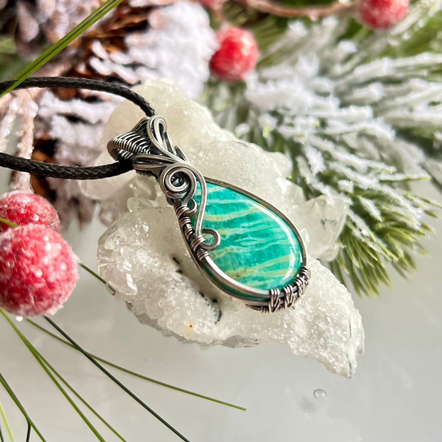 Russian Amazonite Pendant in Oxidized Argentium Silver