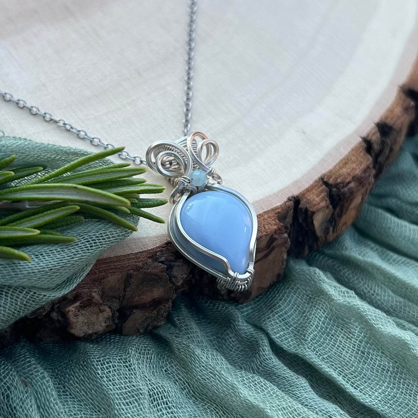 Blue Opal with Amazonite in Argentium Silver