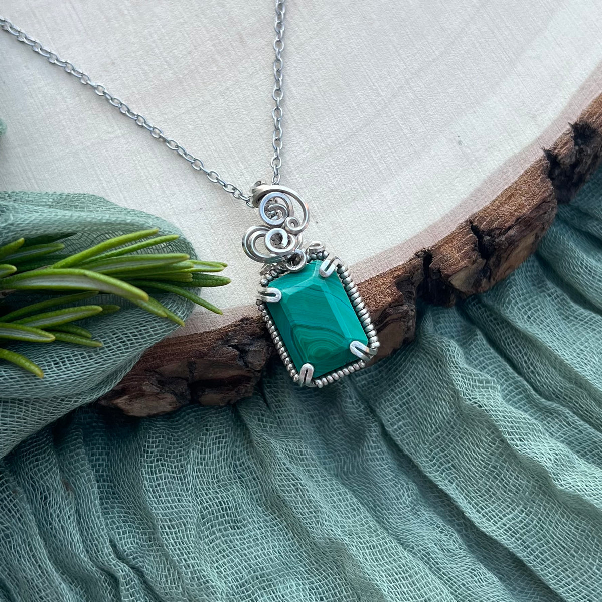 Malachite Pendant|Argentium Silver