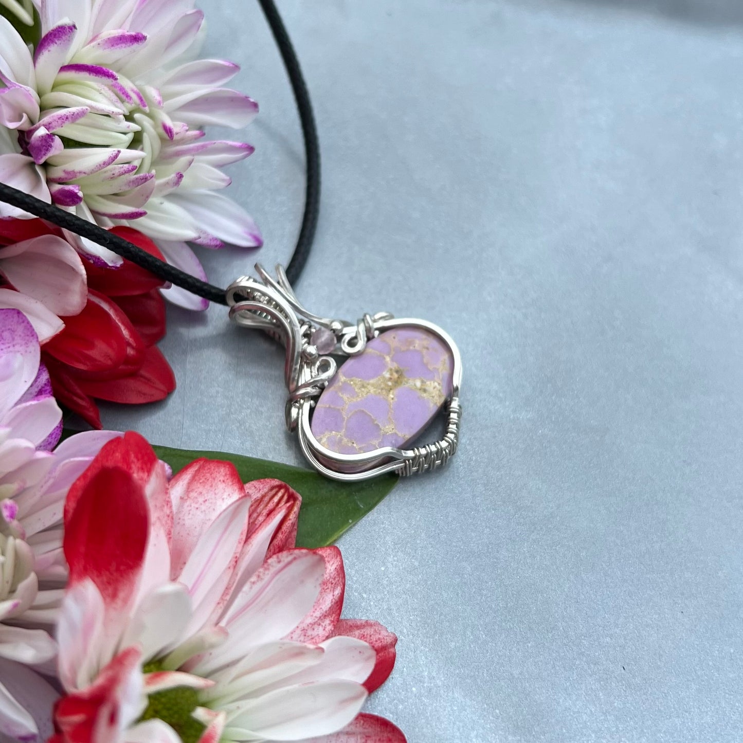 Phosphosiderite with Rose Quartz in Argentium Silver