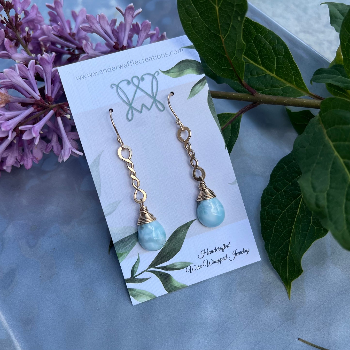 Larimar Earrings in 14k Gold Filled Wire