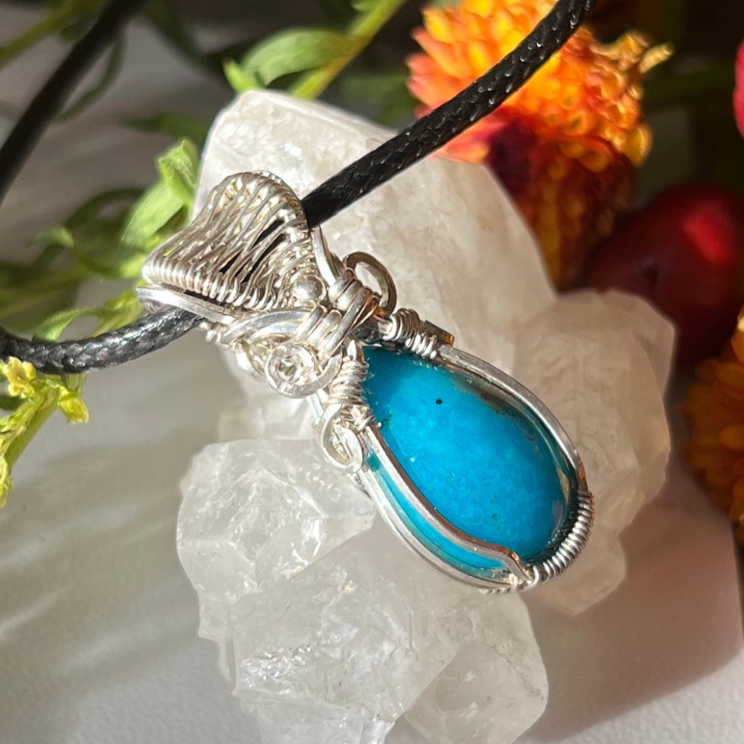 Persian Turquoise Pendant in Argentium Silver