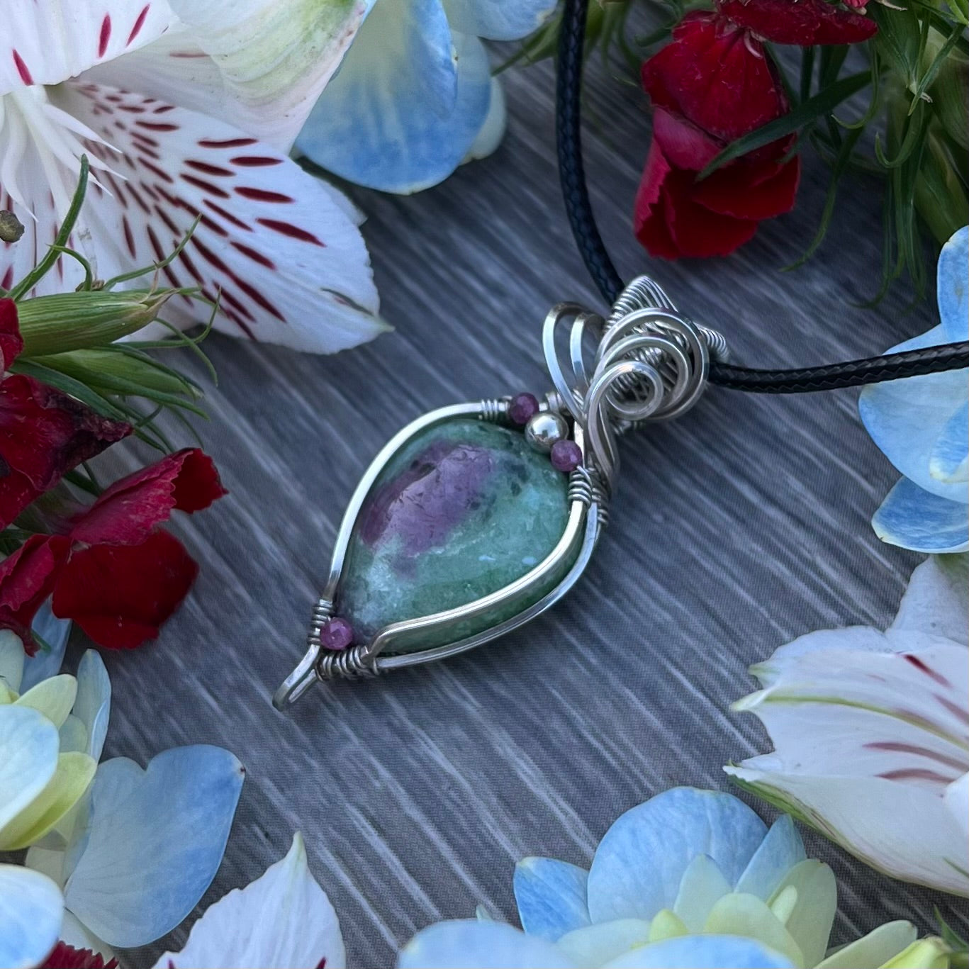 Ruby Zoisite Pendant in Argentium Silver