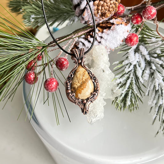 Picture Jasper Pendant in Oxidized Copper