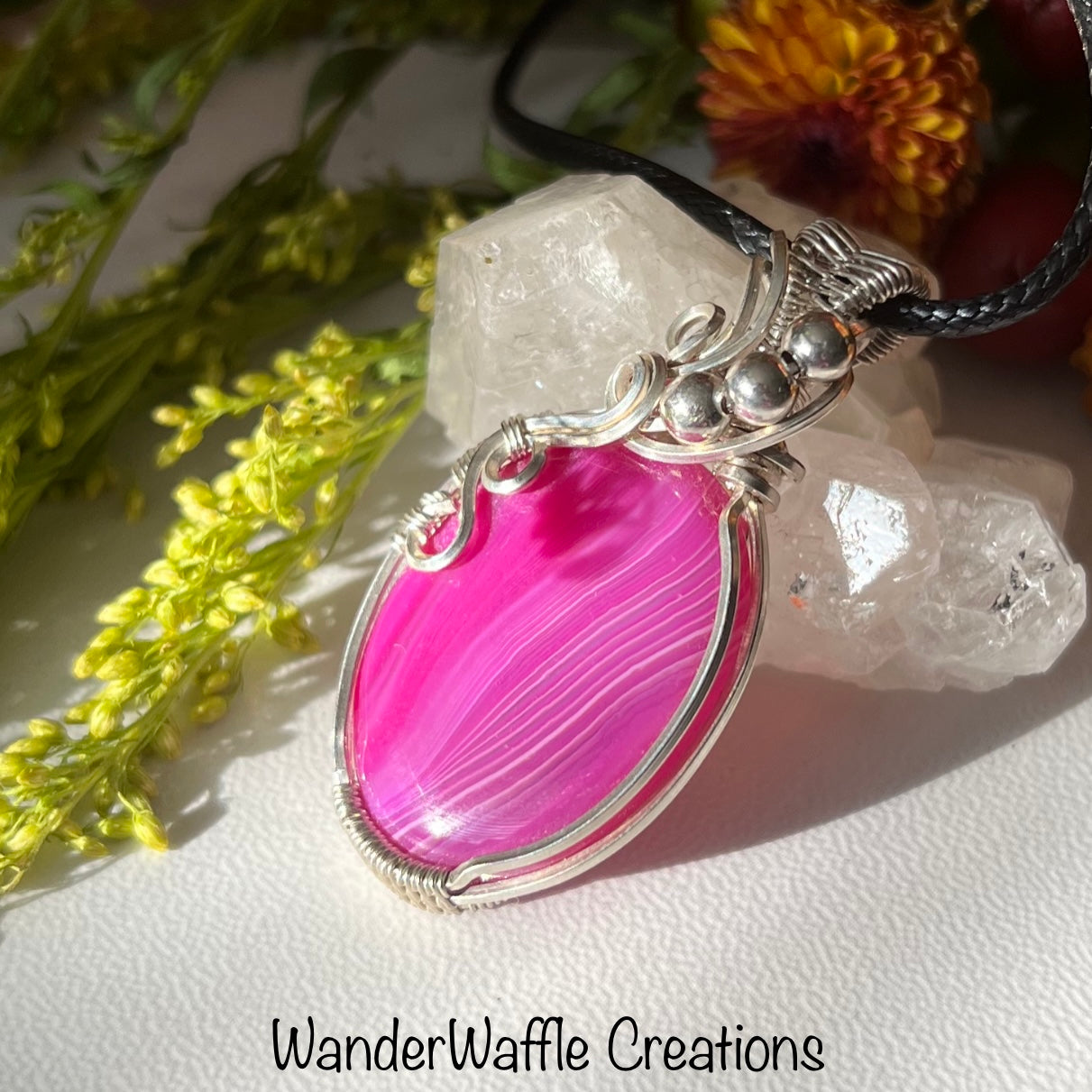 Banded Agate (dyed) Pendant in Argentium Silver