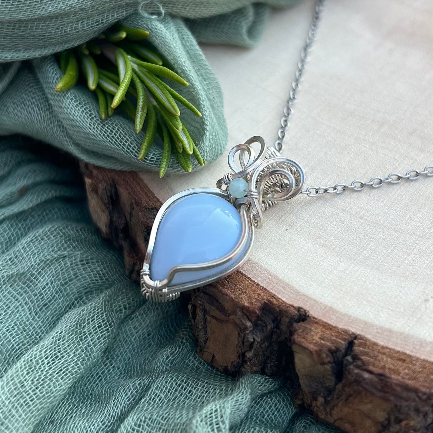 Blue Opal with Amazonite in Argentium Silver