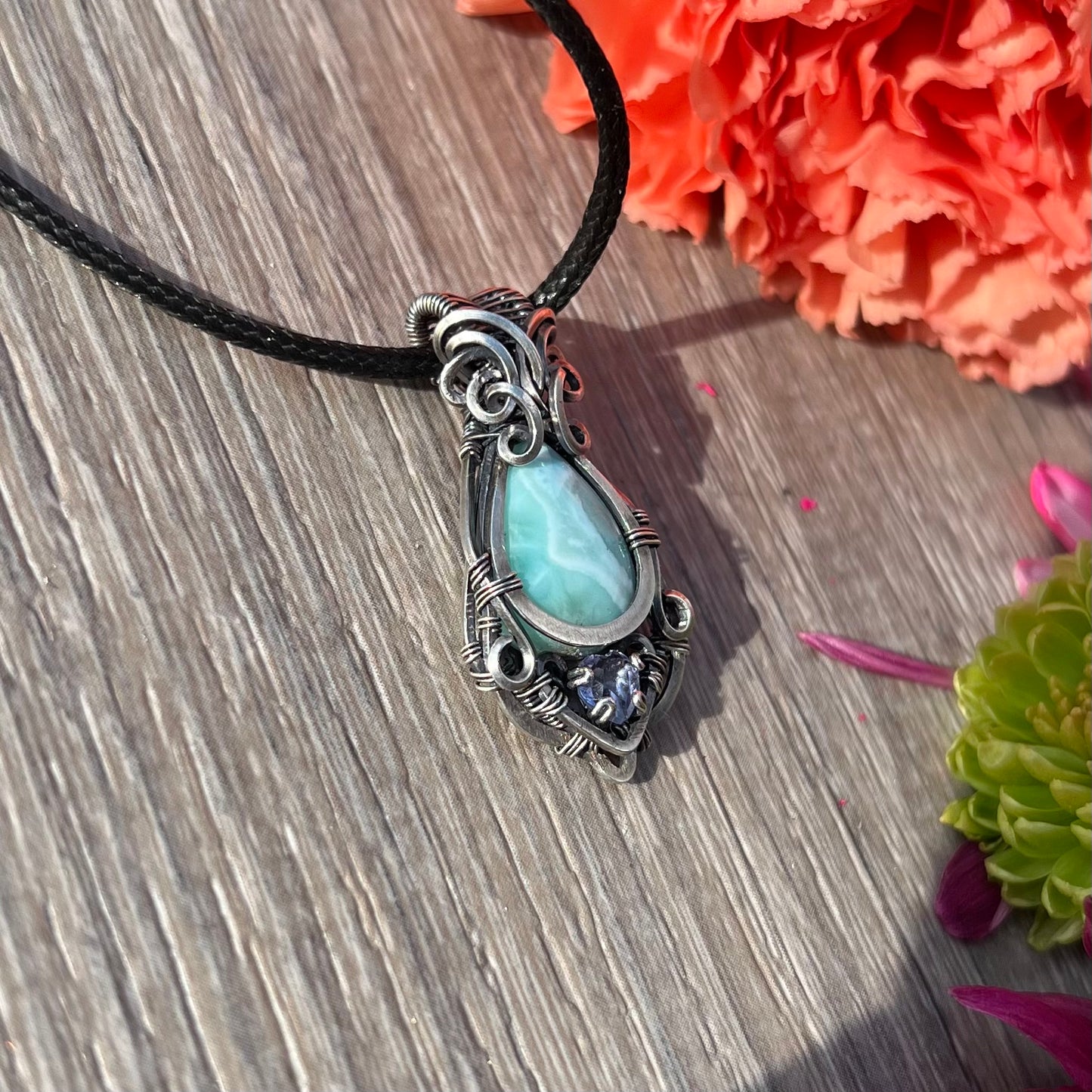 Larimar with Alexite Pendant in Argentium Silver