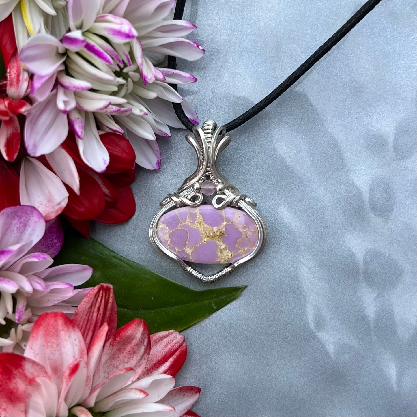 Phosphosiderite with Rose Quartz in Argentium Silver