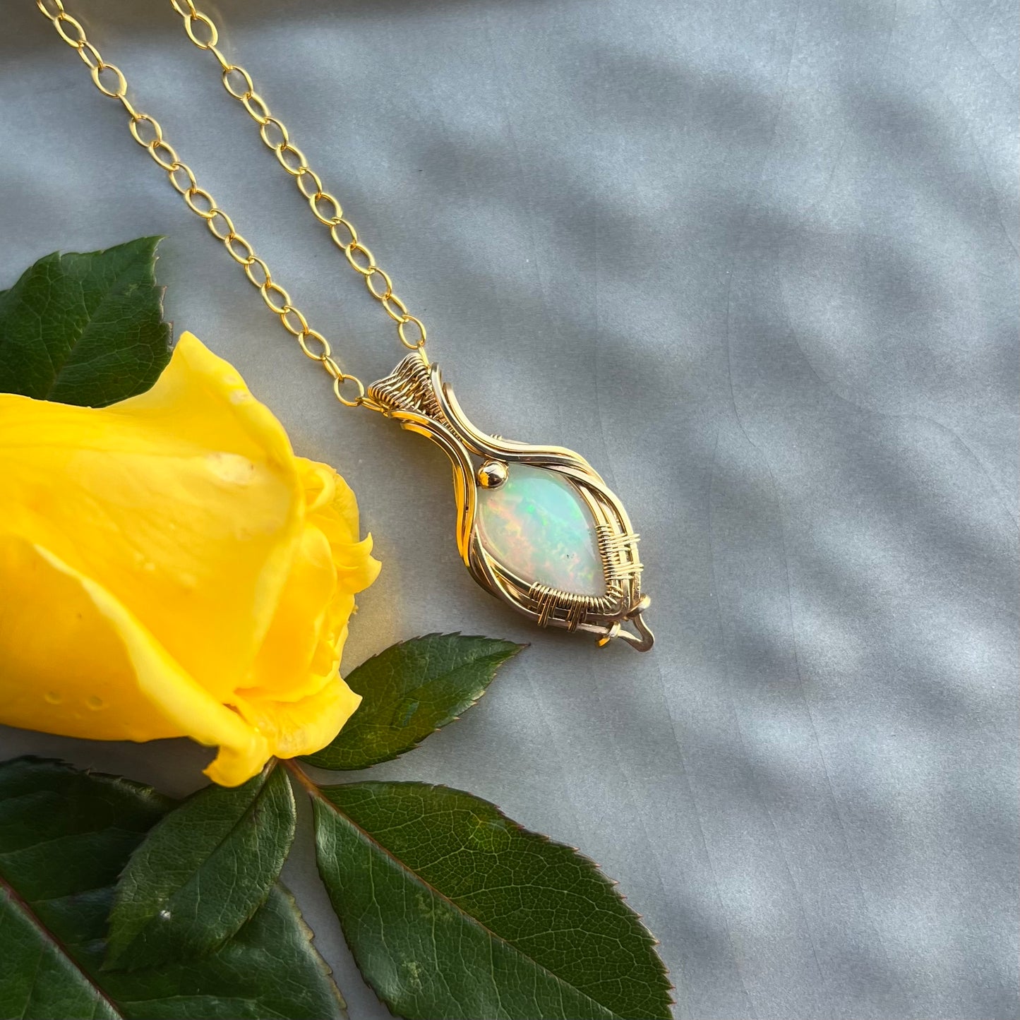 Ethiopian Opal in Gold-filled wire Pendant