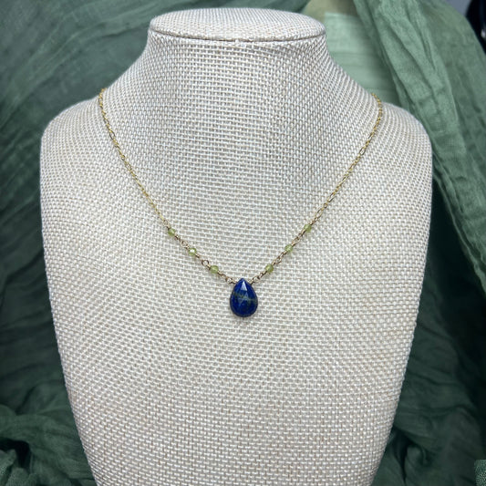 Lapis Lazuli & Peridot Necklace – 17” 14k Gold Filled