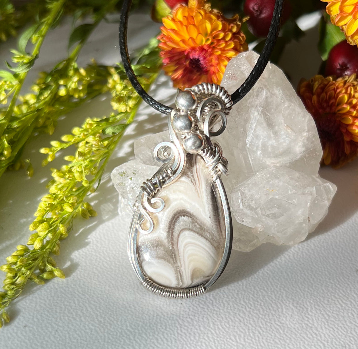 Zebra Calcite Pendant in Argentium Silver