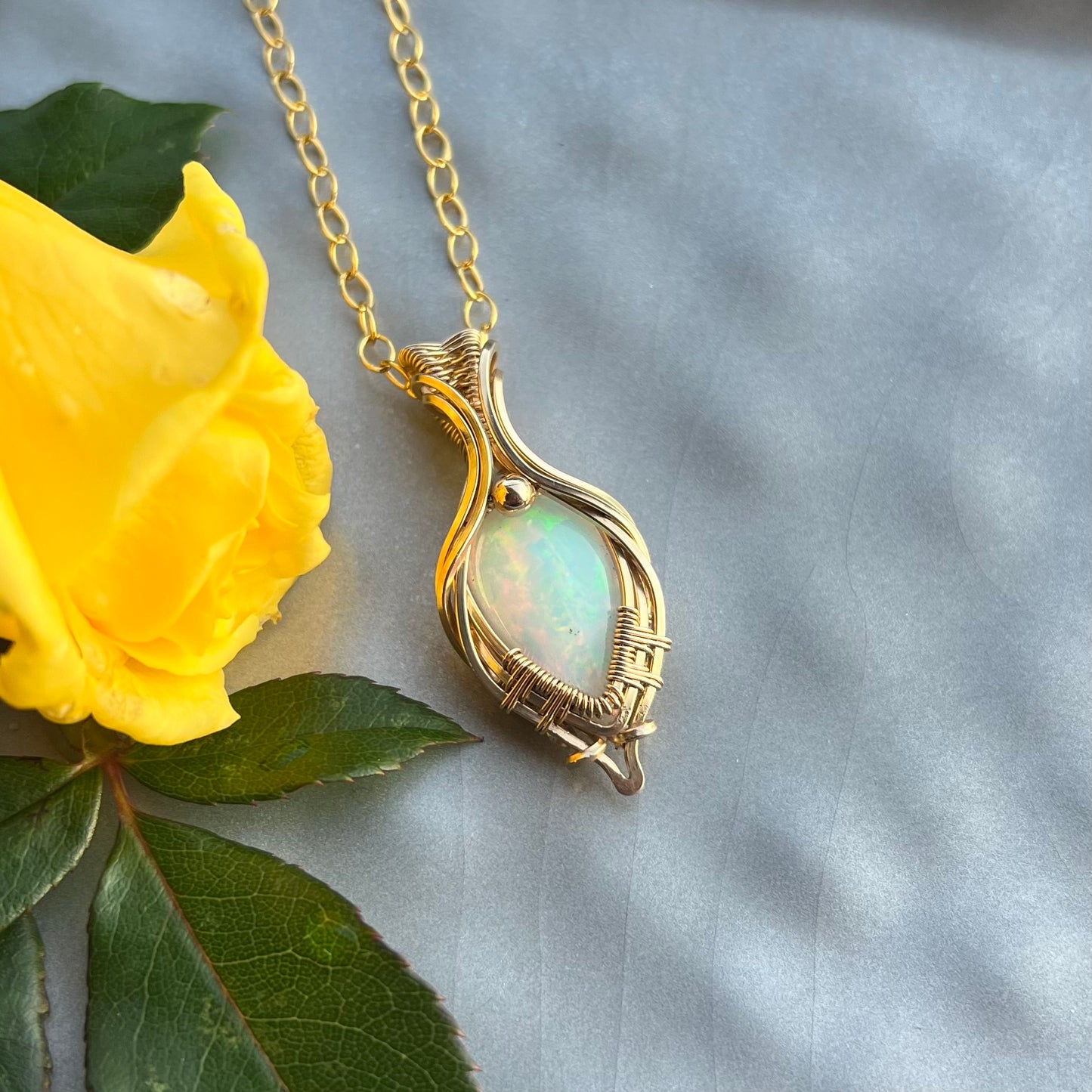 Ethiopian Opal in Gold-filled wire Pendant