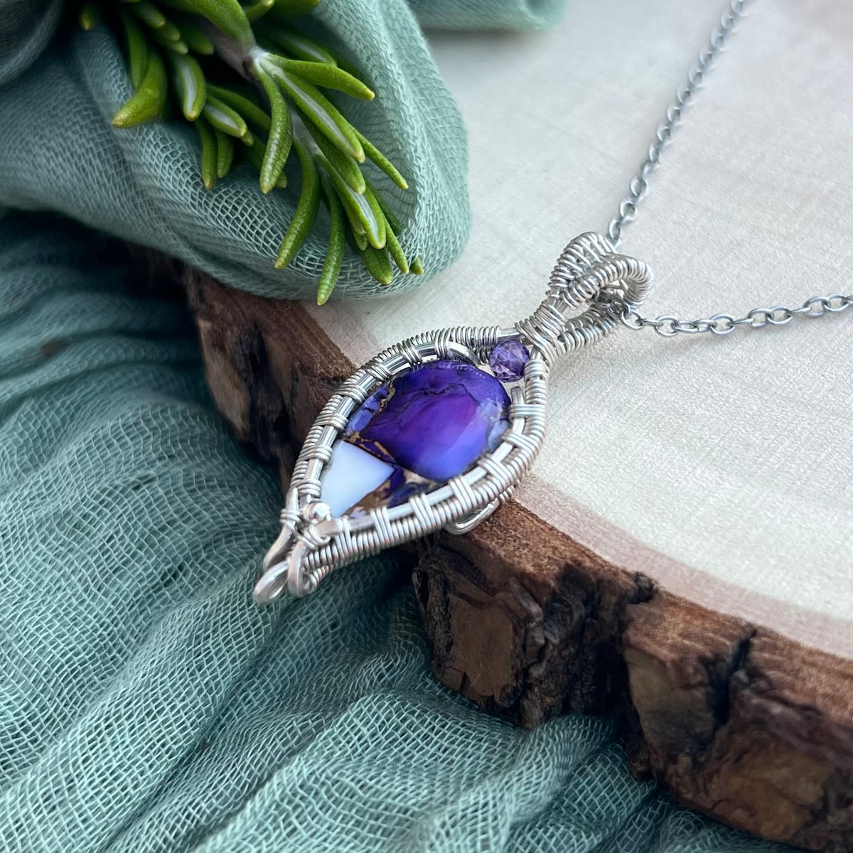 Purple Dahlia Turquoise Composite & Amethyst Pendant