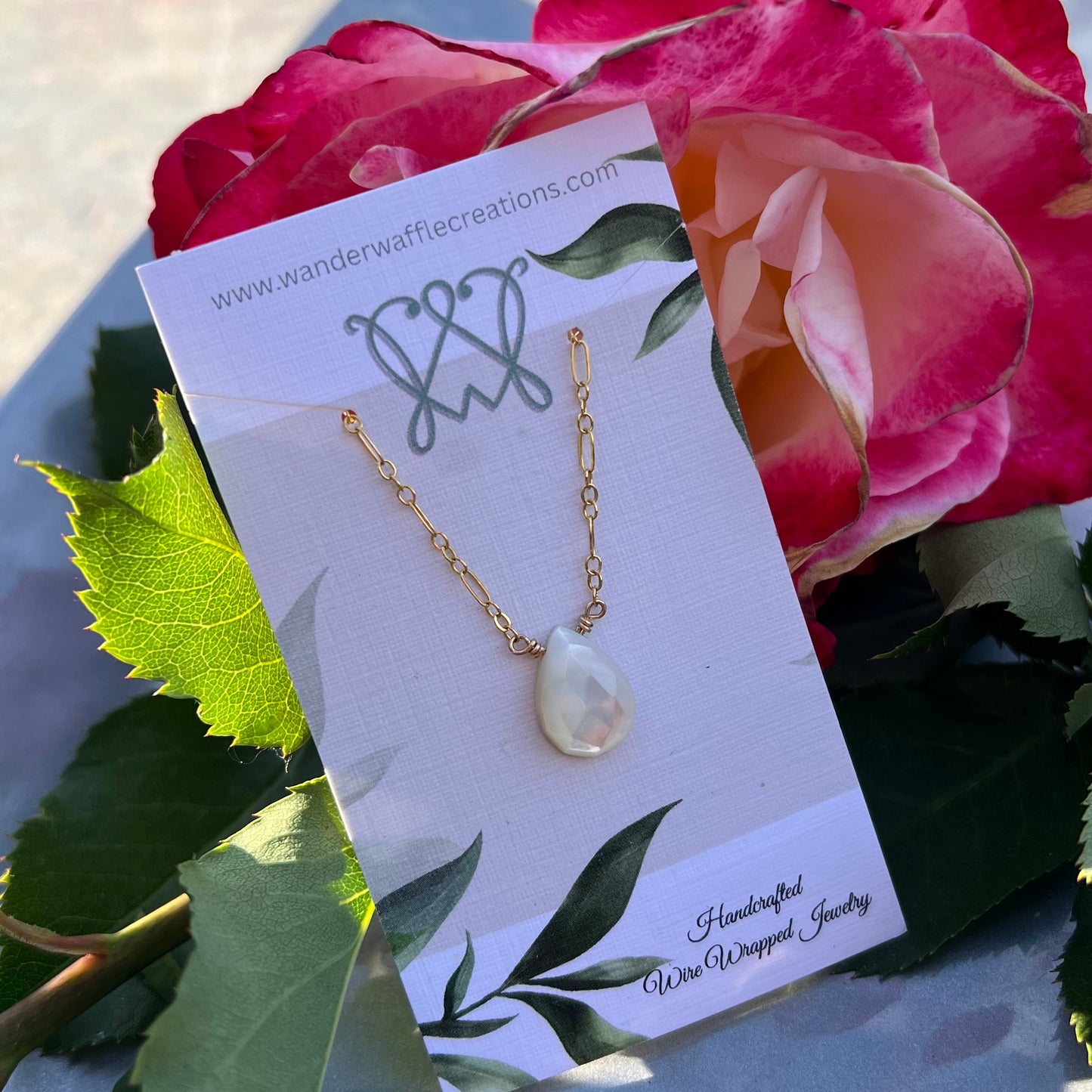 Mother of Pearl Necklace on 17” 14k Gold Filled Chain
