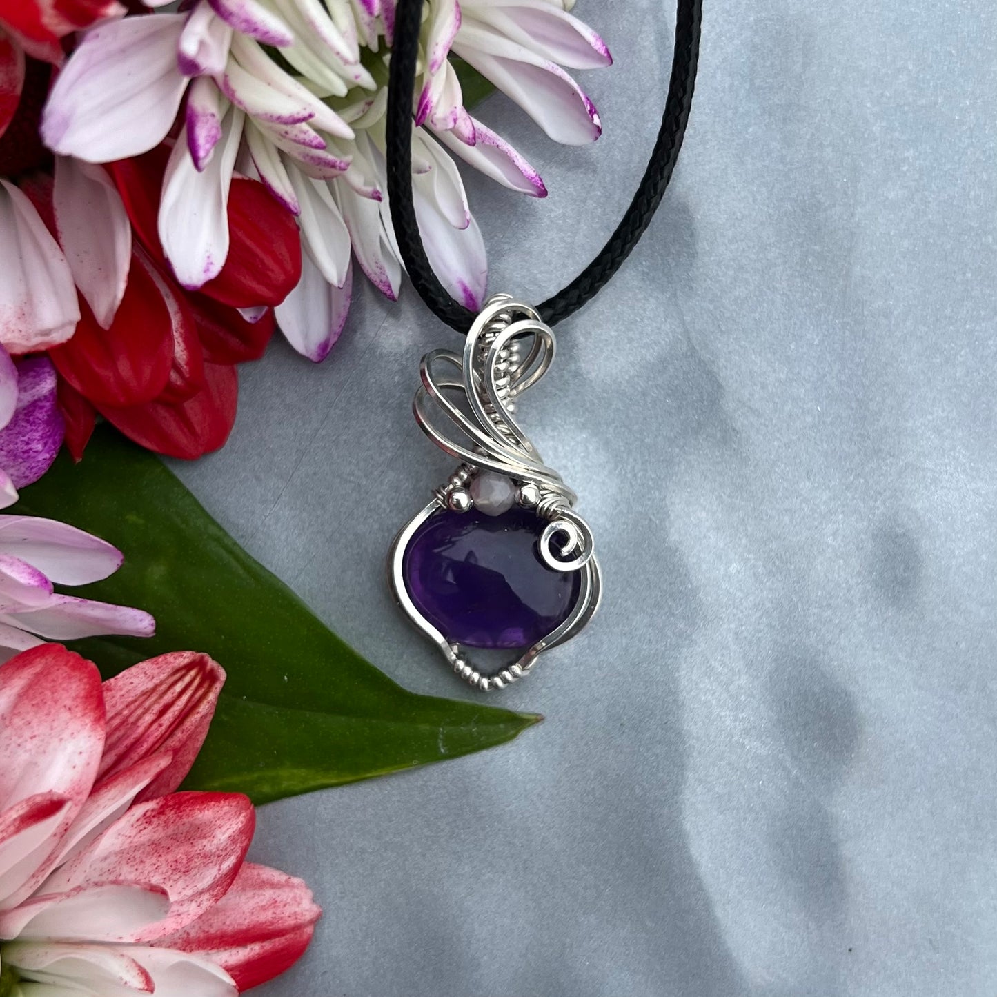 Amethyst with Tourmaline in Argentium Silver
