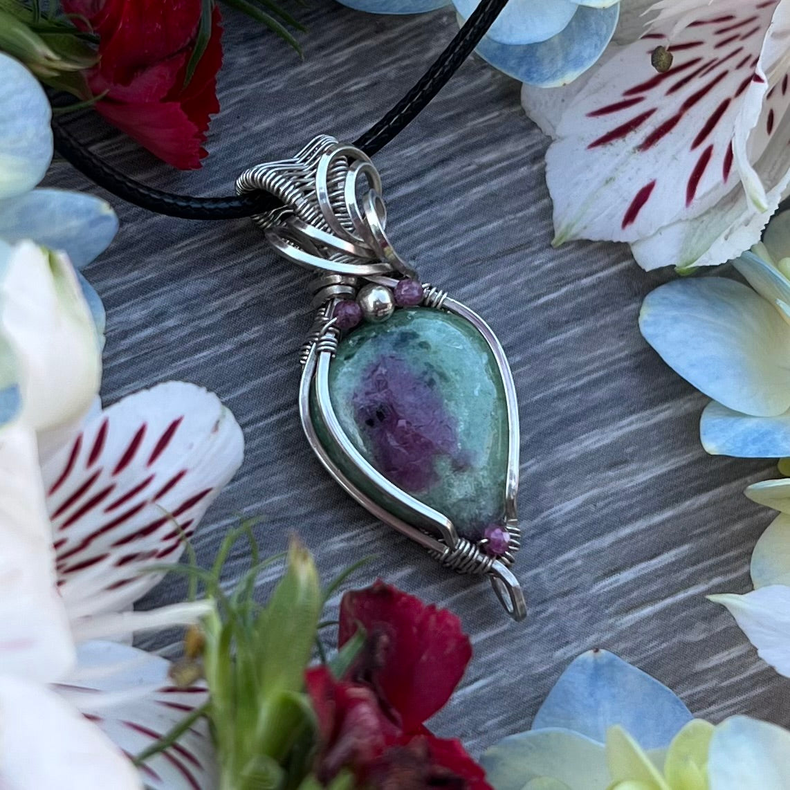 Ruby Zoisite Pendant in Argentium Silver