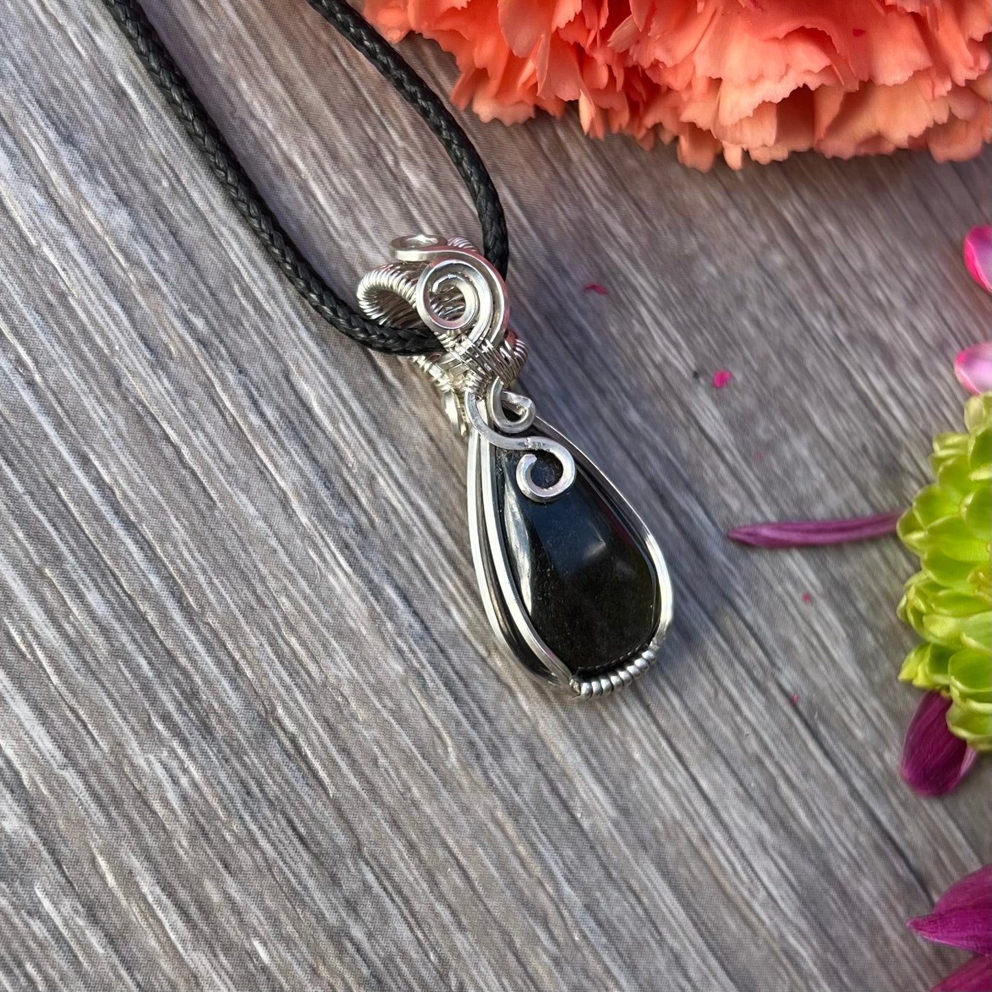 Golden Sheen Obsidian Pendant in Argentium Silver