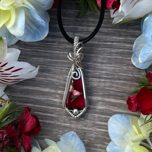 Red Rose Dahlia Pendant in Argentium Silver