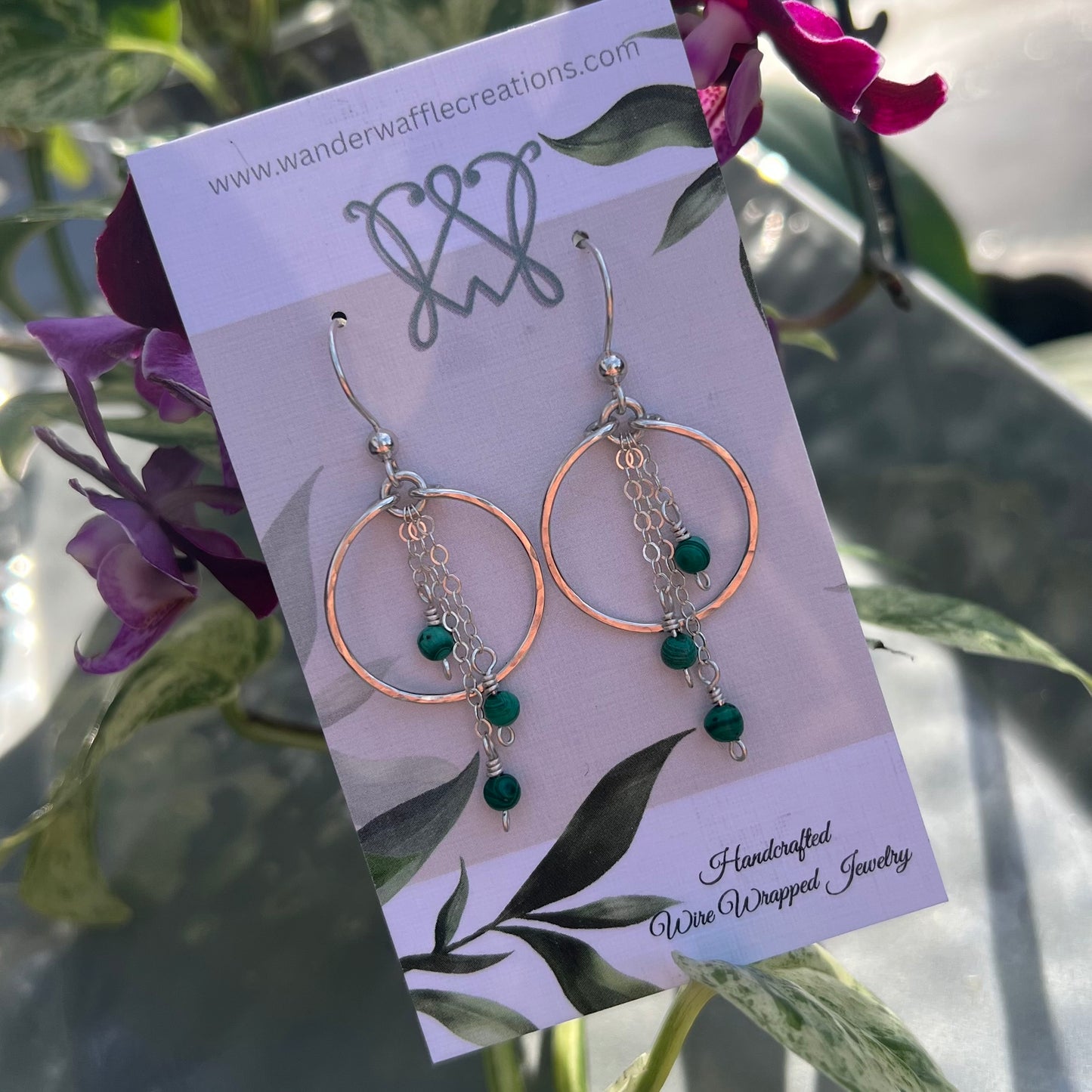 Malachite Earrings in Argentium Silver