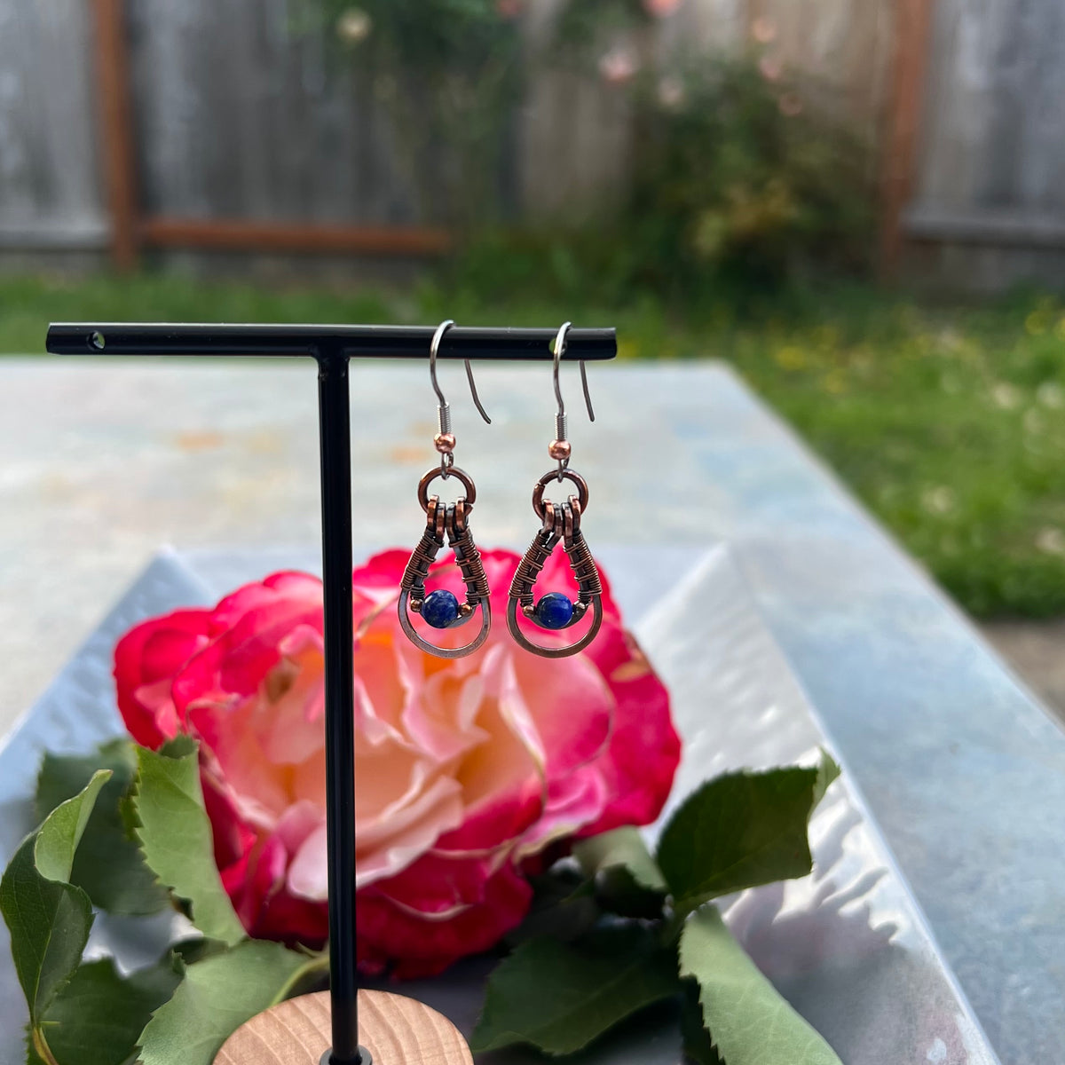 Lapiz Lazuli Earrings in antiqued Copper Wire