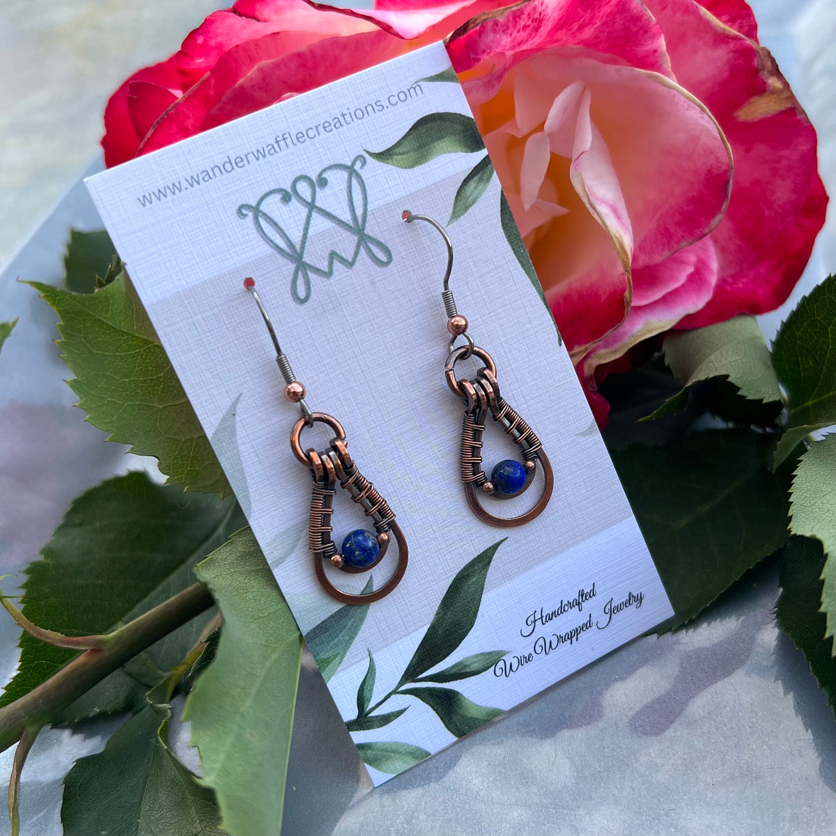 Lapiz Lazuli Earrings in antiqued Copper Wire
