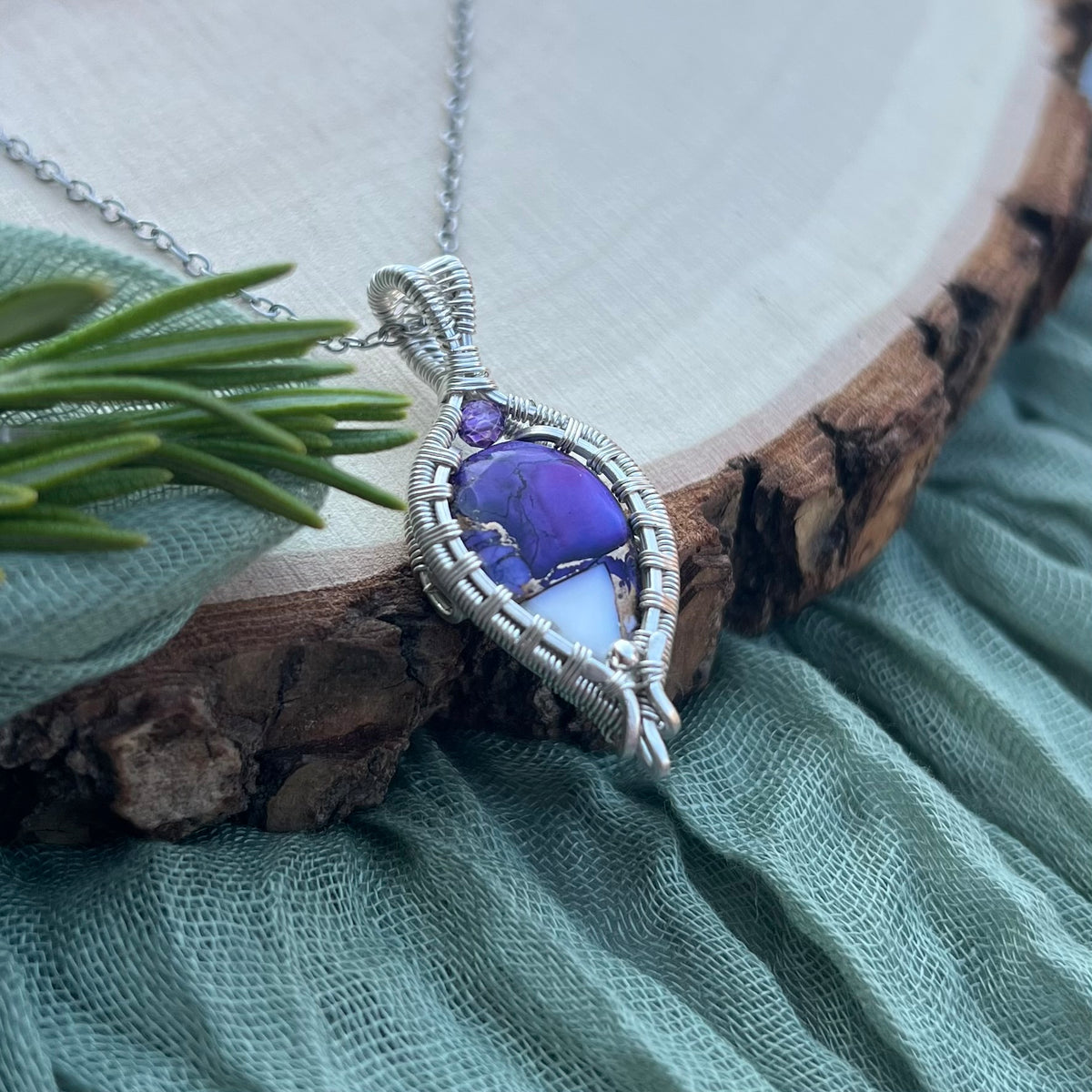 Purple Dahlia Turquoise Composite & Amethyst Pendant