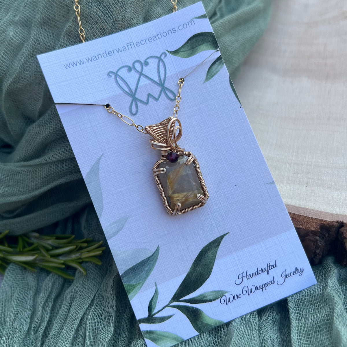 Golden Rutilated Quartz & Garnet Pendant|14k Gold-Filled