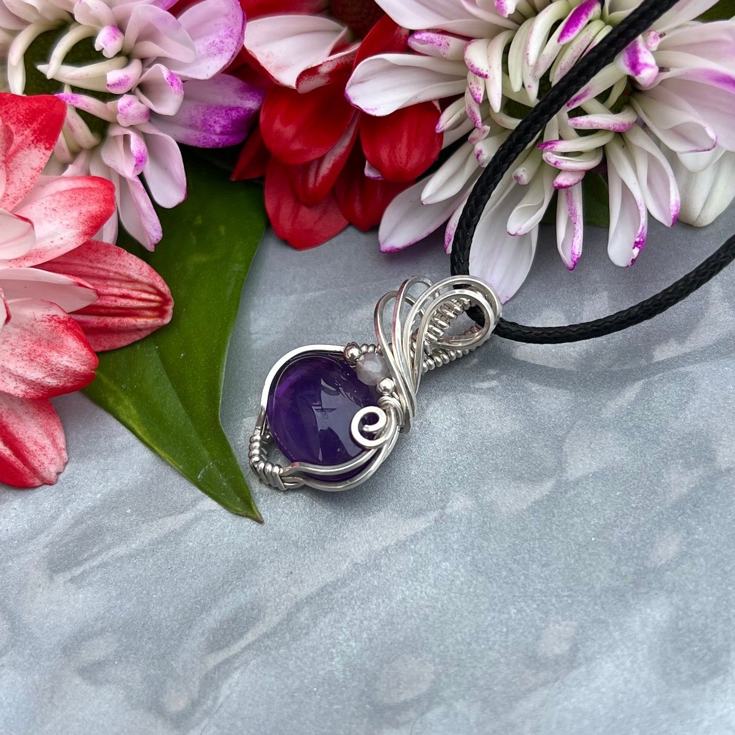 Amethyst with Tourmaline in Argentium Silver
