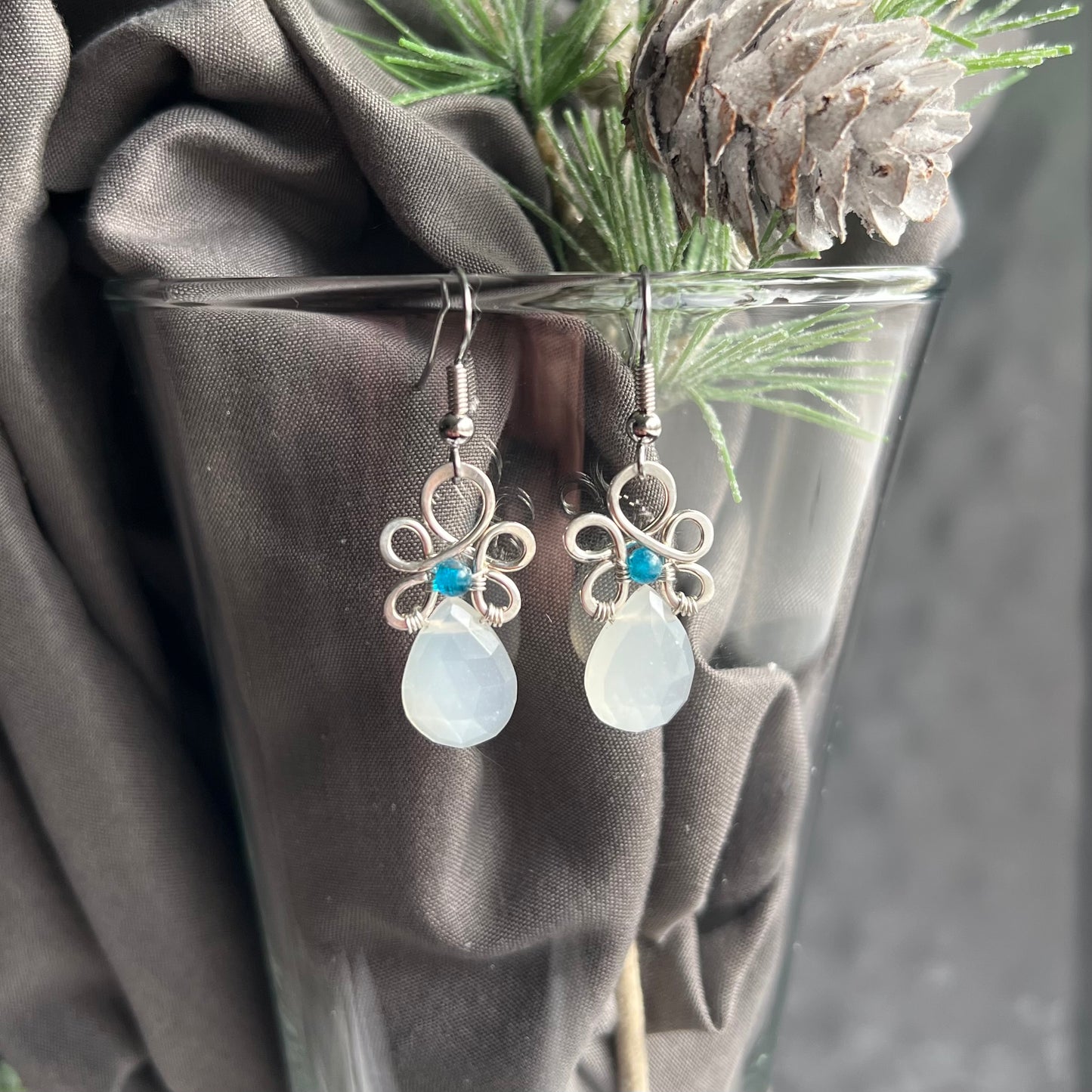White Moonstone with Neon Apatite Earrings