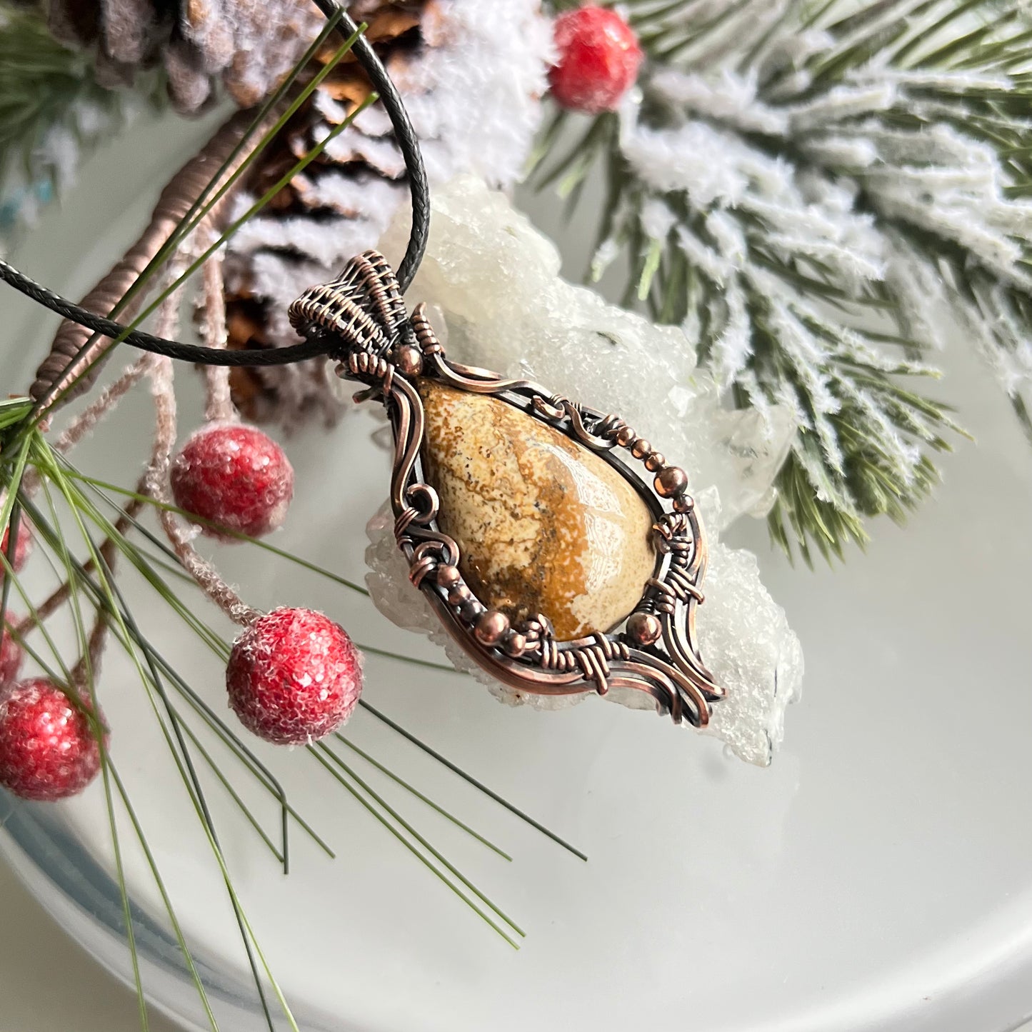 Picture Jasper Pendant in Oxidized Copper