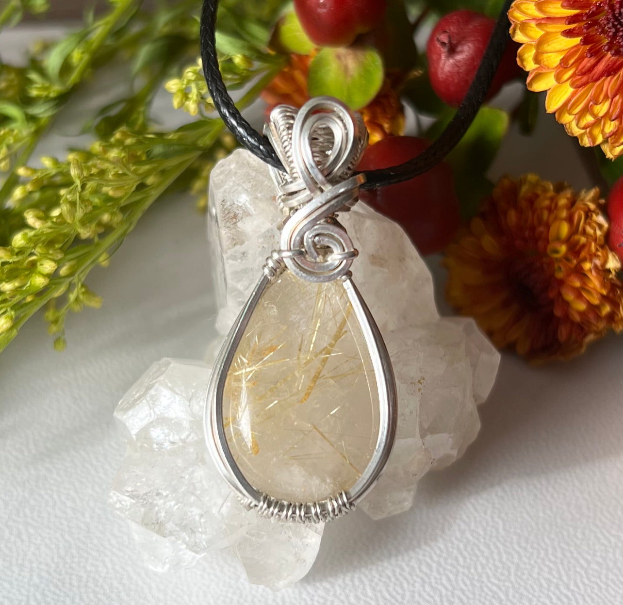 Golden Rutilated Quartz Pendant in Argentium Silver