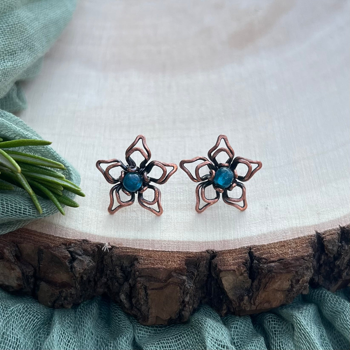 Neon Apatite Flower Stud Earrings