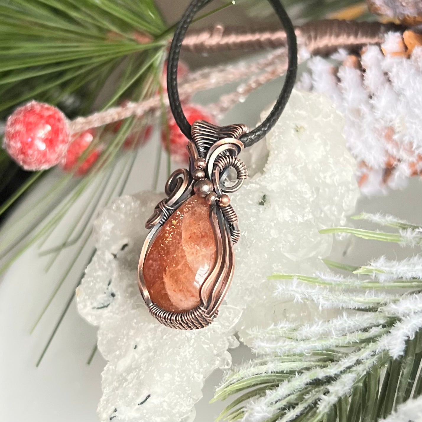 Sunstone Pendant in Oxidized Copper