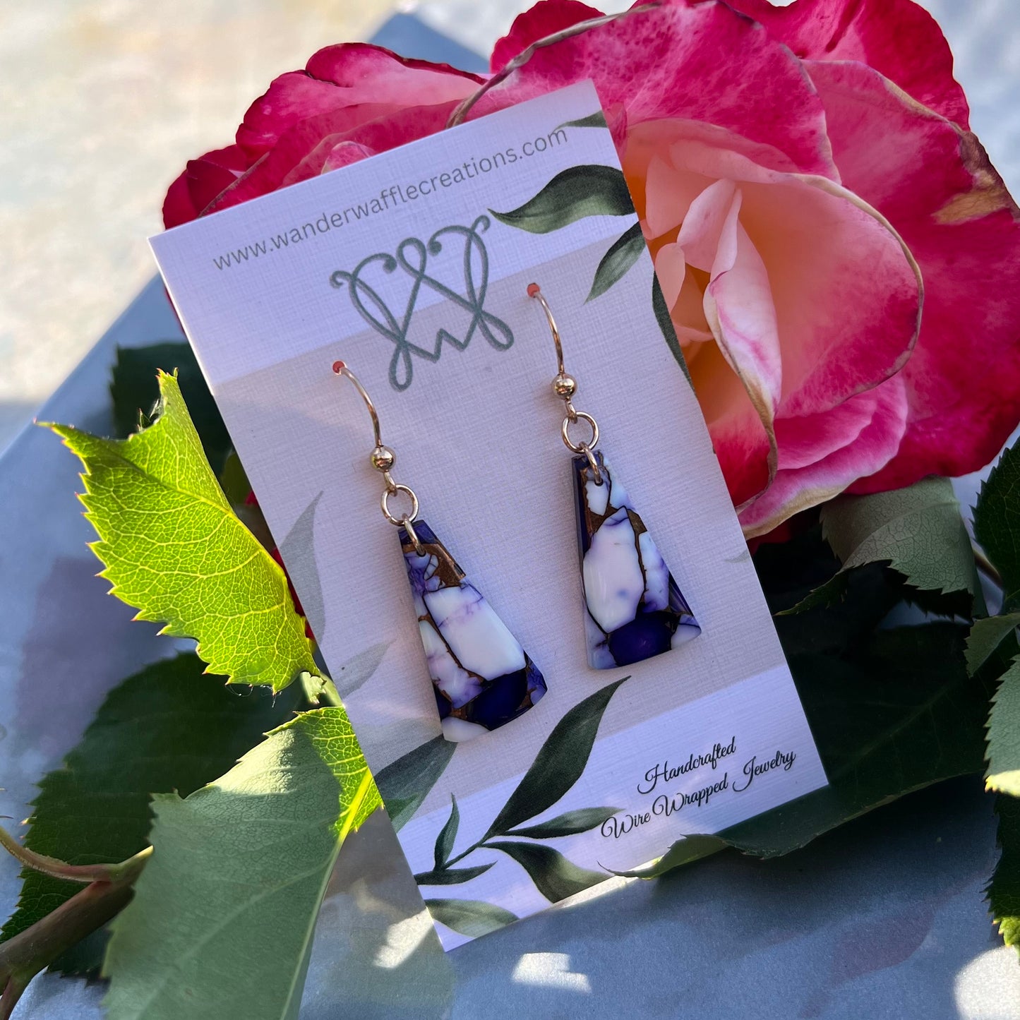 Purple Rose Dahlia Earrings in 14k Gold Filled Wire