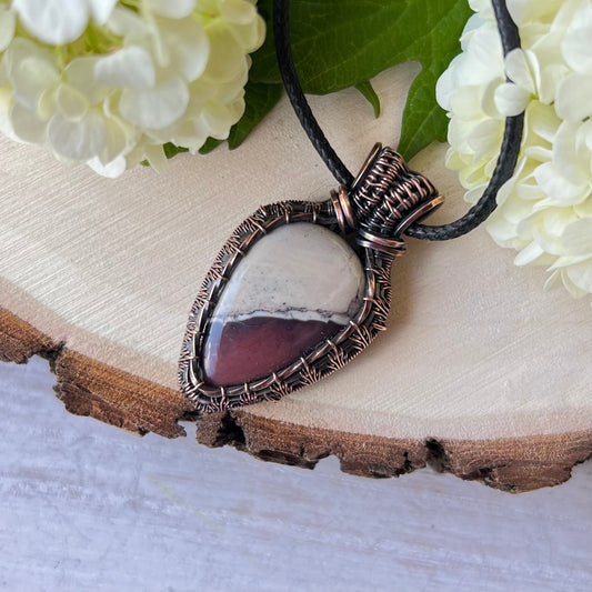 Porcelain Sci-fi Jasper Pendant in antiqued Copper Wire